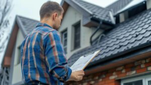 Home prepared for roof replacement with tarps and protective measures to safeguard property during the process.